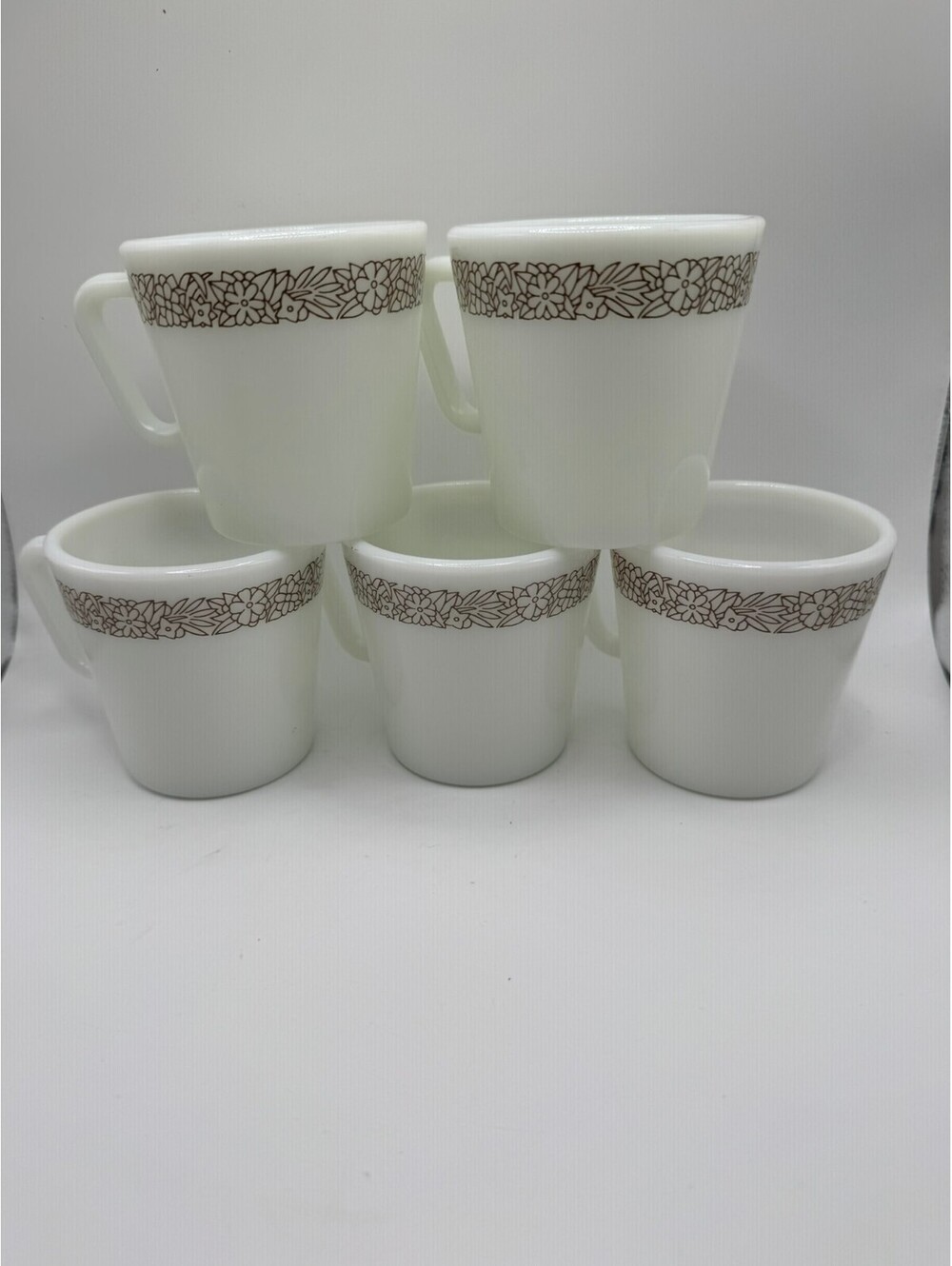 Vintage - Set of 5 Coffee Mugs - Pyrex - Woodland Pattern - 1410 - Cottagecore
